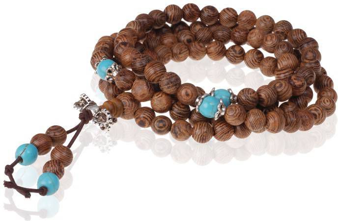 Memphis Tibetaanse Mala gebedsarmband Houten kralen Turkoois
