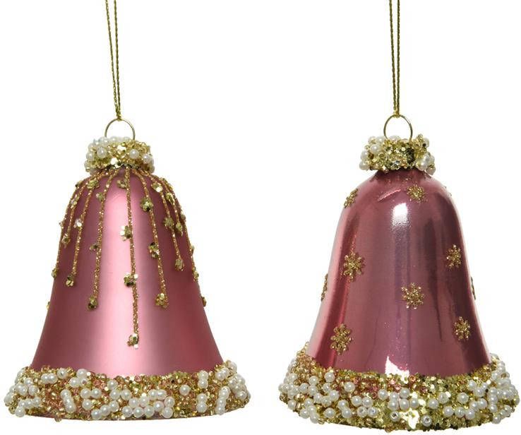 Decoris Glazen Kerstornamenten In Vorm Van Gedecoreerde Klokjes Dia 6.5cm X 8 Cm