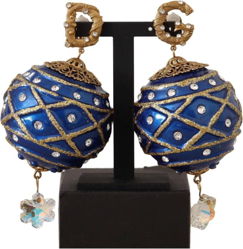 Dolce & Gabbana Kerstbalkristallen clip op oorbellen , Blauw, Dames