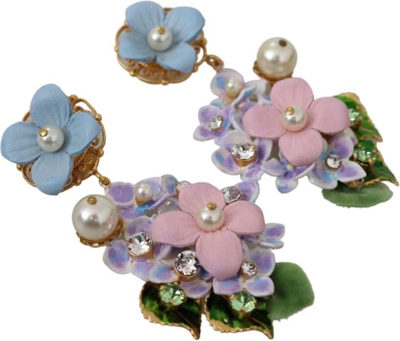 Dolce & Gabbana Crystal Floral Pearl Hortensia Bouquet Clip on Earrings , Paars, Dames