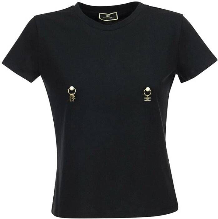 Elisabetta Franchi T shirt met piercing applicatie , Zwart, Dames