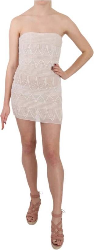 John Richmond Beige Beaded Silk Short Mini Gown Dress , Beige, Dames