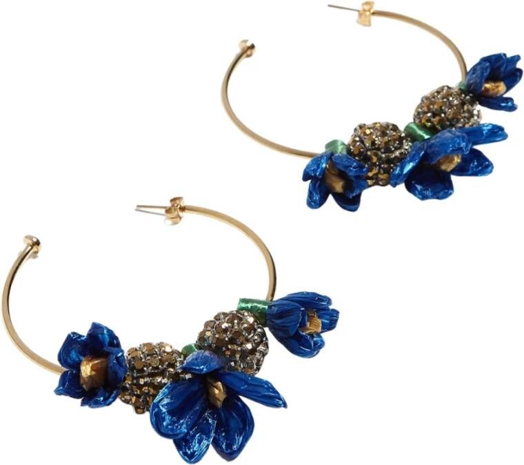 La DoubleJ Flora Hoops oorbellen , Blauw, Dames