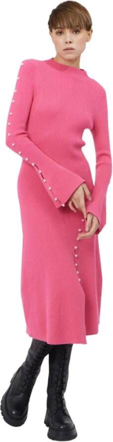 Silvian Heach Geribbelde midi jurk met kralen , Roze, Dames