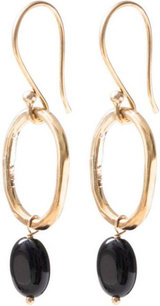 A Beautiful Story Oorbellen Graceful Black Onyx Gold Plated Earrings Zwart