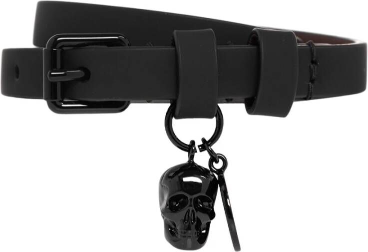 alexander mcqueen Leren armband , Zwart, Heren