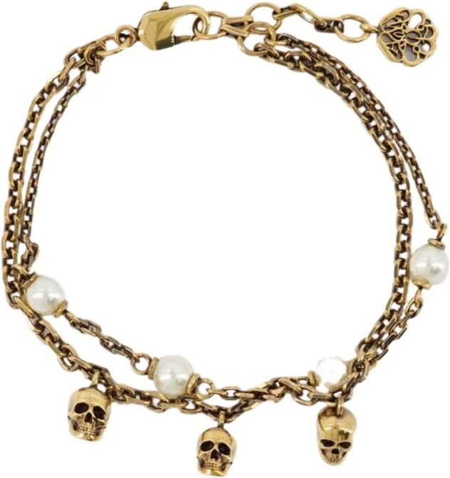 alexander mcqueen Pearl N Skull Bracelet - Antic Gold/Pearl Metal , Geel, Dames