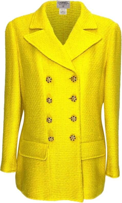 Chanel 1996 vintage jacket in yellow tweed with Gripoix buttons , Geel, Dames