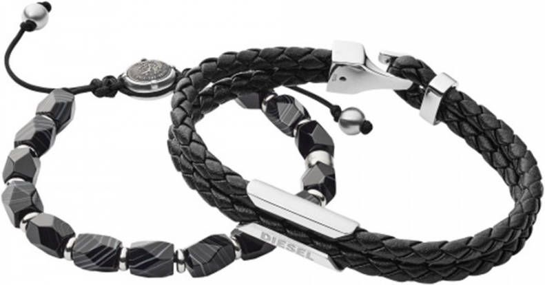 Diesel Armband met halfedelsteen en leer set van 2