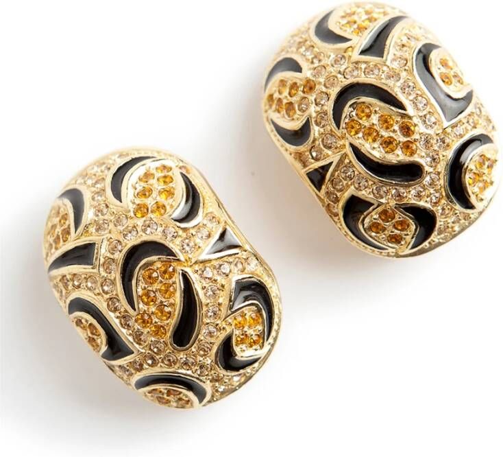 Dior Vintage Pre eigenaar vintage vijandige kristal gouden toonclip op oorbellen , Zwart, Dames