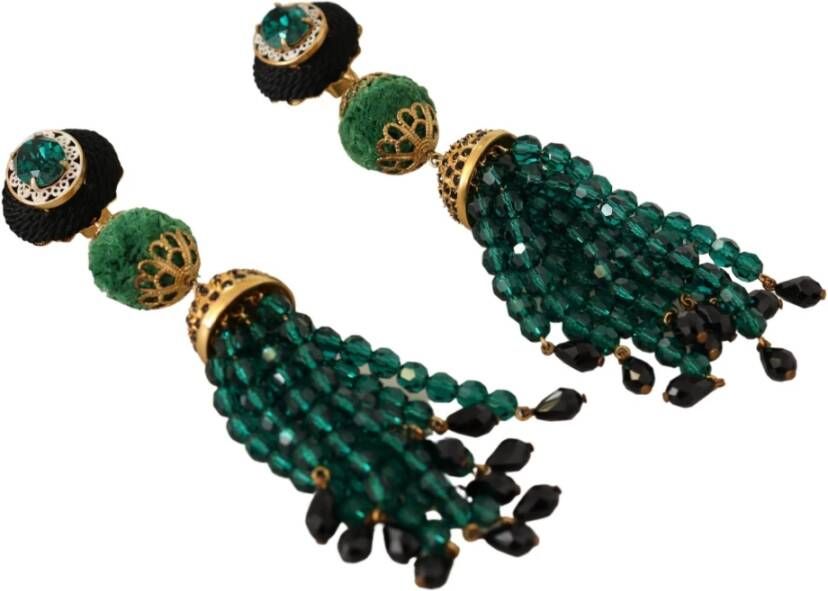 Dolce & Gabbana Kristallen Drop Clip on Dangle oorbellen , Groen, Dames