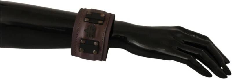 Ermanno Scervino Bruin lederen merk brede spitsluiting armband , Bruin, Dames