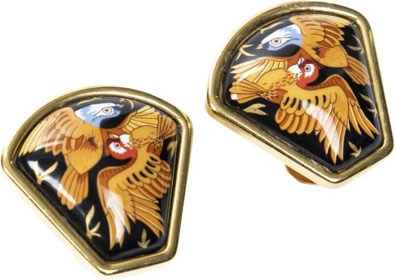 Hermès Vintage Cloisonne Clip On Earrings , Zwart, Dames