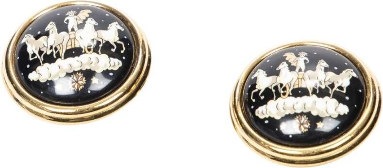 Hermès Vintage Cloisonne Round Clip On Earrings , Zwart, Dames