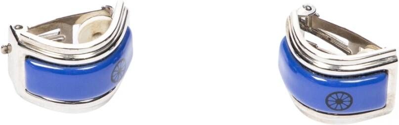 Hermès Vintage Enamel Cloisonne Clip On Earrings , Blauw, Dames