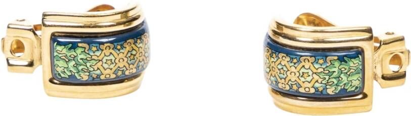 Hermès Vintage Enamel Cloisonne Clip On Earrings , Groen, Dames