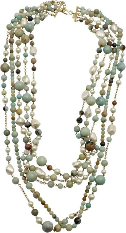 Ketting met vijf rijen Amazonite Kenneth Jay Lane Pre owned, Geel, Dames
