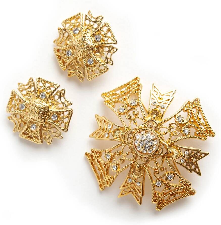 Lane Maltese kroonbroche en oorbellen Kenneth Jay Lane Pre owned, Oranje, Dames