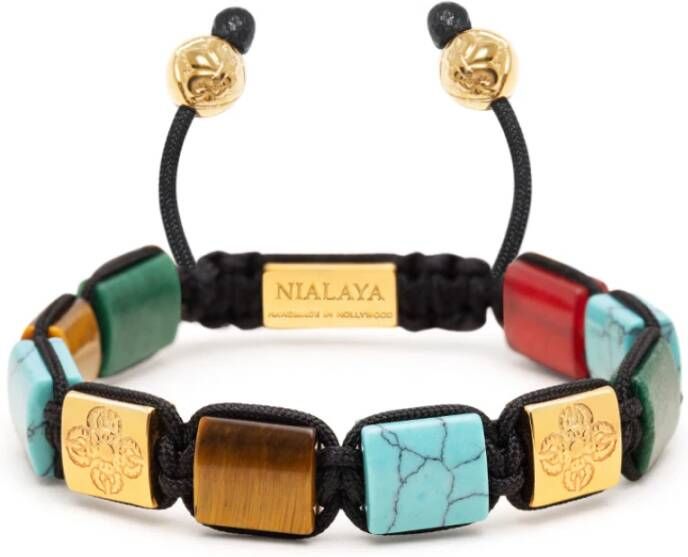Nialaya Vrouwen Jade en Tiger Eye Flatbead armband met goud vergulde Dorje , Groen, Dames