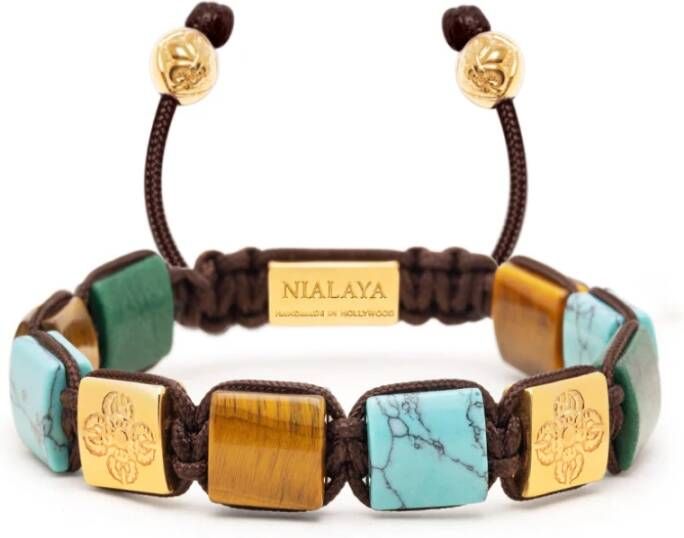 Nialaya Vrouwen Jade en Tiger Eye Flatbead armband met goud vergulde Dorje , Groen, Dames