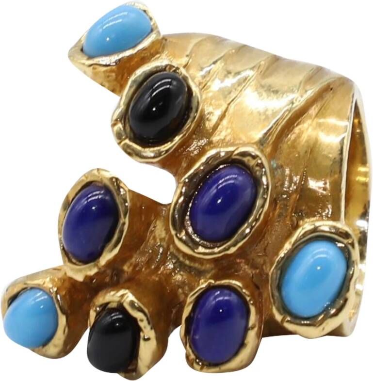 Yves Saint Laurent Arty Glass Ring In Gold Metal , Geel, Dames