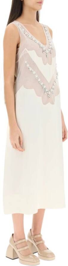 Simone Rocha Midi jurk met tule inserts en juwelen details , Wit, Dames