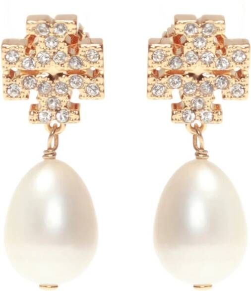 TORY BURCH Kira Pave Pearl Earrings , Geel, Dames