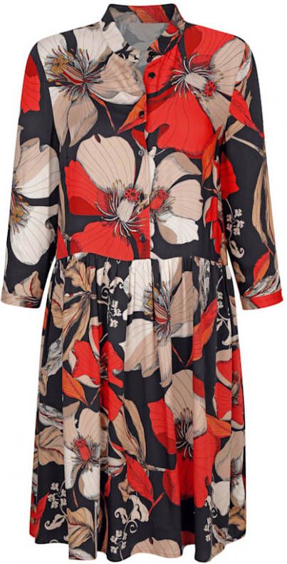alba moda Jurk met bloemendessin Zwart/Rood/Beige