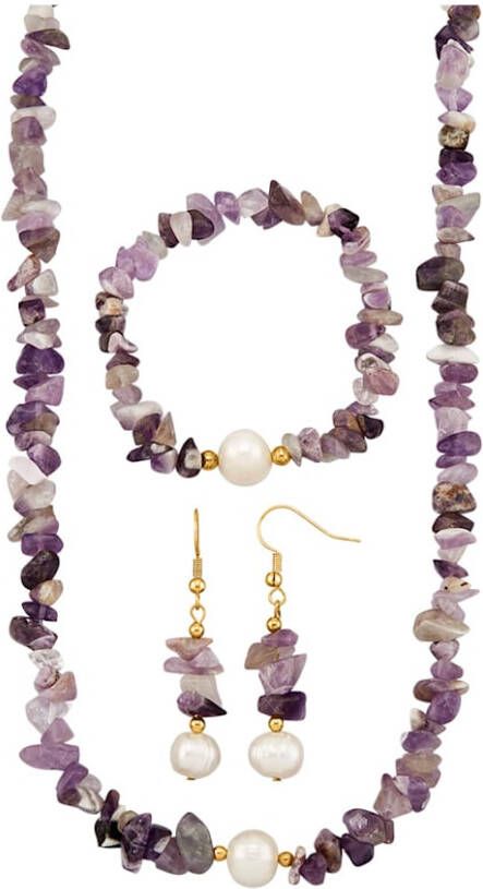 KLiNGEL 3 delige sieradenset met amethist Multicolor