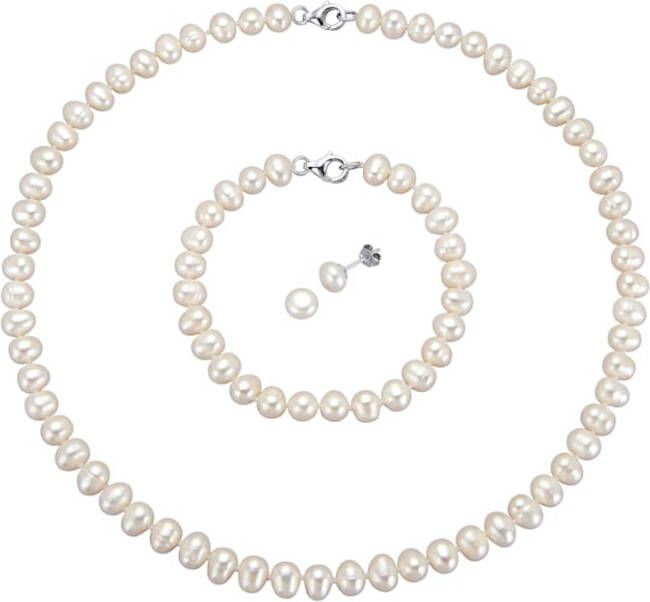 KLiNGEL 3 delige sieradenset met cultivé zoetwaterparels, van echt zilver Wit
