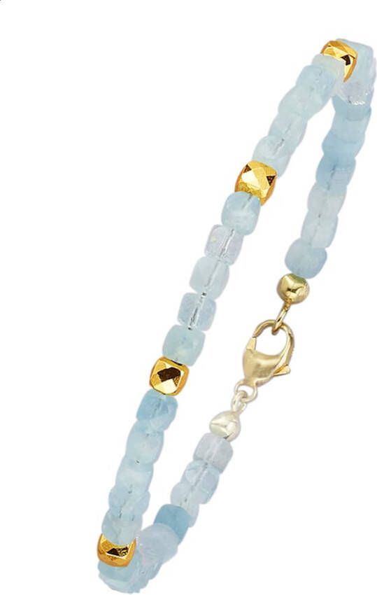 KLiNGEL Armband met aquamarijn en hematiet, van echt zilver Goudkleur