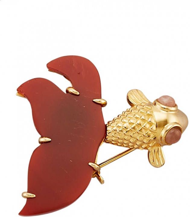 KLiNGEL Broche Koi met kwarts en agaat Rood