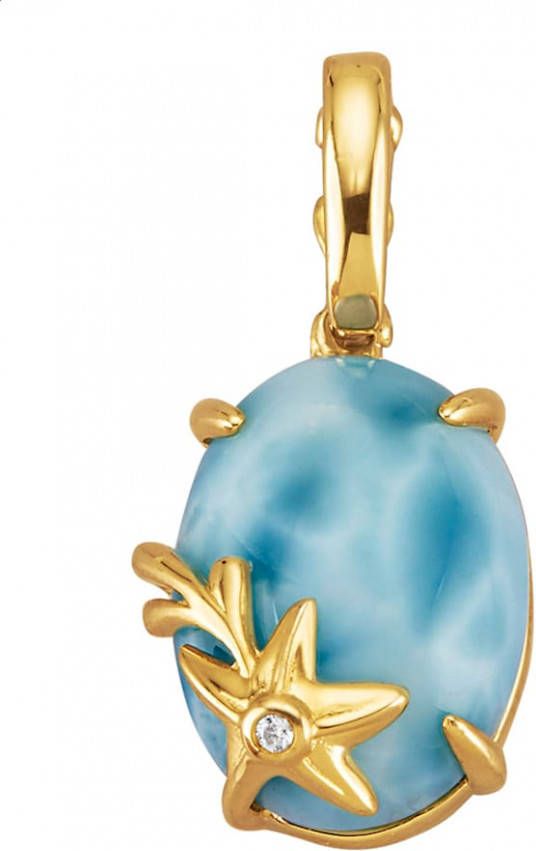 KLiNGEL Cliphanger met 1 larimar en witte synth. zirkonia's Goudkleur