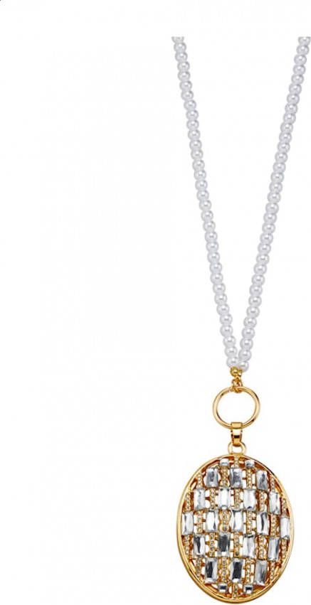 KLiNGEL Collier met witte glaskralen Geelgoudkleur