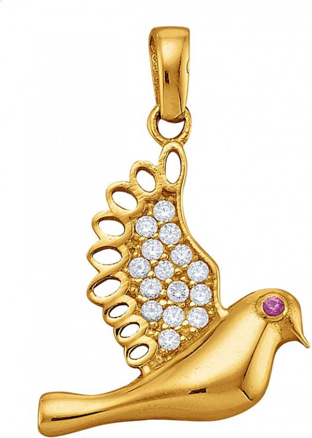 KLiNGEL Hanger Vogel met synth. zirkonia's Geelgoudkleur