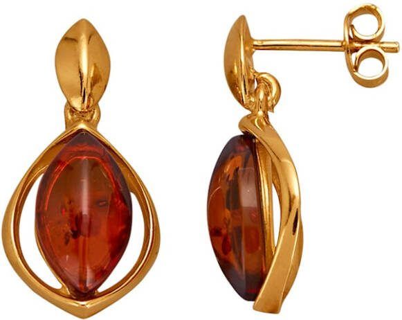 KLiNGEL Oorbellen met barnsteen, van echt zilver Goudkleur