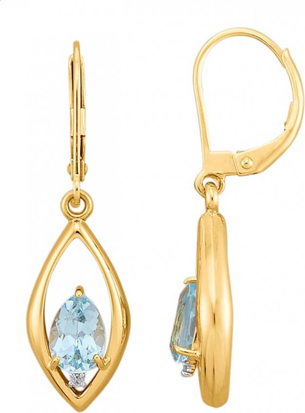 KLiNGEL Oorbellen met blauwtopazen en diamanten Goudkleur