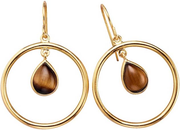 KLiNGEL Oorbellen met tijgeroogsteen, echt zilver Goudkleur