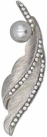 J.Jayz Broche Gebogen blad look met structuur met glassteentjes en kunststof kraal