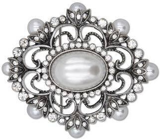 J.Jayz Broche Metaalkleurige ornamentmotieven met glassteentjes en kunststof kralen