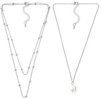 J.Jayz Collier set Meerrijig met metalen bolletjes en kraal, afzonderlijk te dragen met zoetwater cultivéparel(set, 2 delig )