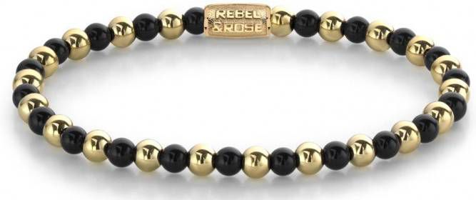 Rebel and Rose Armbanden Mix Black Madonna 4mm yellow gold plated Bruin