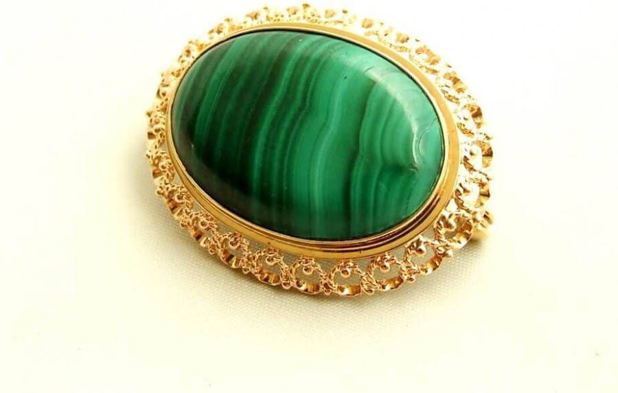 Christian Gouden broche met malachiet