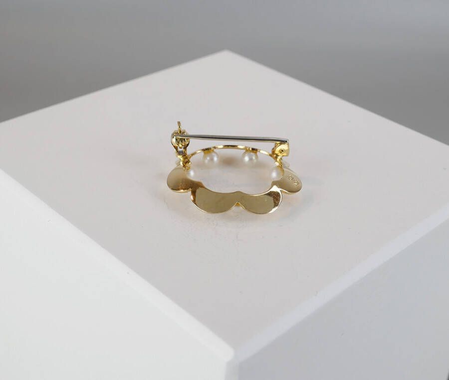 Christian Gouden broche met parels