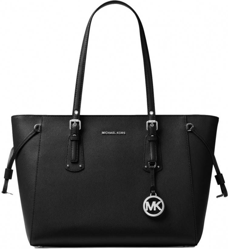 Michael Kors Voyager medium crossgrain silver leather tote bag black
