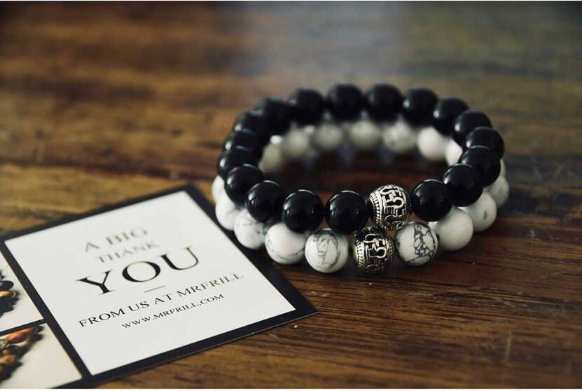 Mr.FRILL Handmade bracelets black agate stone black matte