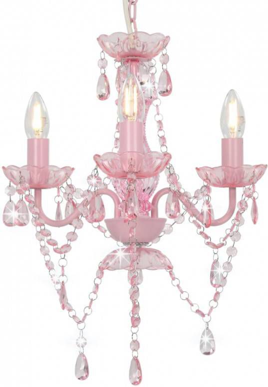 VIDAXL Kroonluchter met kralen rond 3xE14 roze