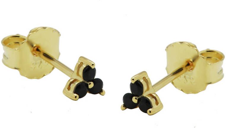 KARMA Jewelry verguld zilveren oorbellen Black Zirconia Flower