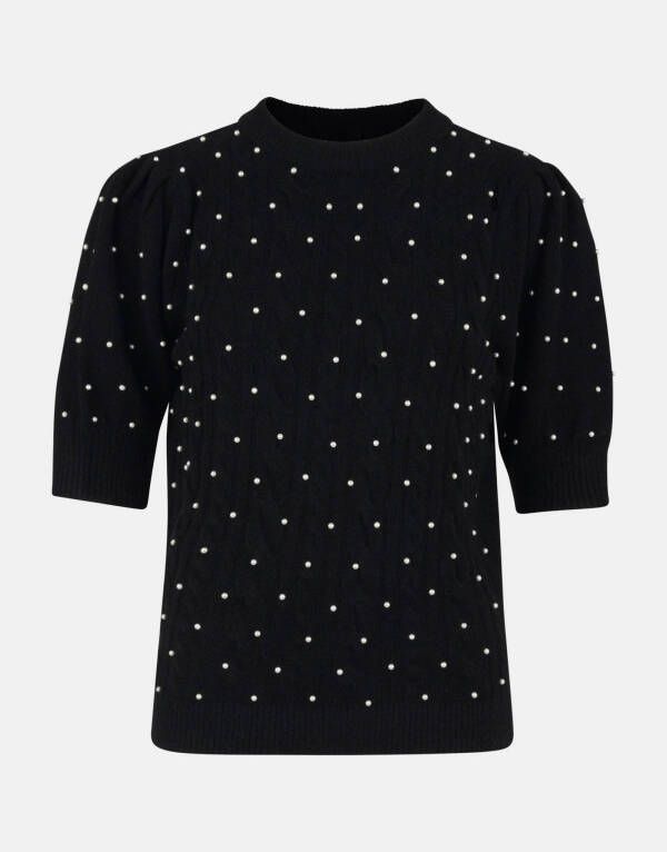 Shoeby Eksept top Bella met stippen en kraaltjes zwart