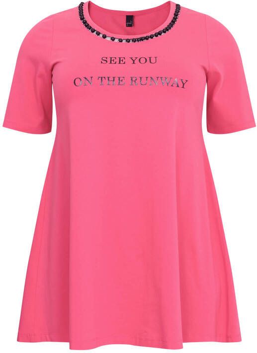 Yoek tuniek ORGANIC COTTON met tekst en kraaltjes roze/zwart